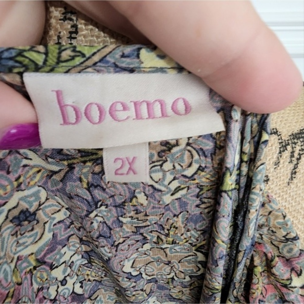 Revolve x boemo Floral Maxi Dress Tiered Ruffle V Neck Smocked Waist Tie Belt 3X - Picture 8 of 9